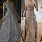 Zapdress Customized 2026 Caramel Strapless A Line Beaded Evening Prom Dresses Elegant Party Gowns for Women (ZD17386)