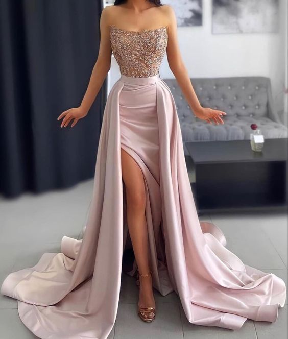 Strapless Long Evening Dress With High Split Glam Evening Dress Y45 Main Image