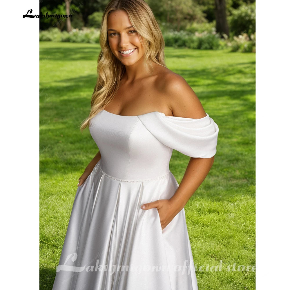ZapDress Soft Satin Off Shoulder Plus Size Wedding Dress with Cap Sleeve Large Size Bridal Gown Vestidos Boda Customized