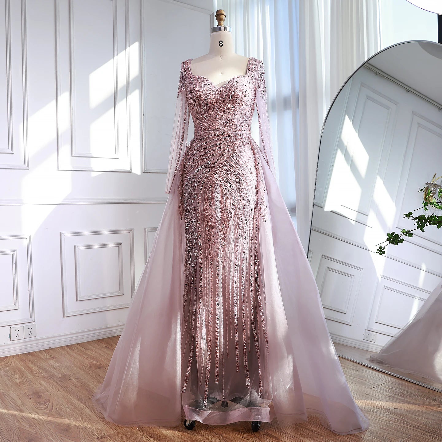 Zapdress Black Long Sleeves Luxury Beaded Evening Dress Overskirt Formal Party Gowns for Women DLA73198 Customized (ZD17358)
