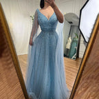 Zapdress Customized Pink A-Line Cape Sleeves Luxury Beaded Evening Dresses Party Gowns 2025 For Women Wedding (ZD17346)