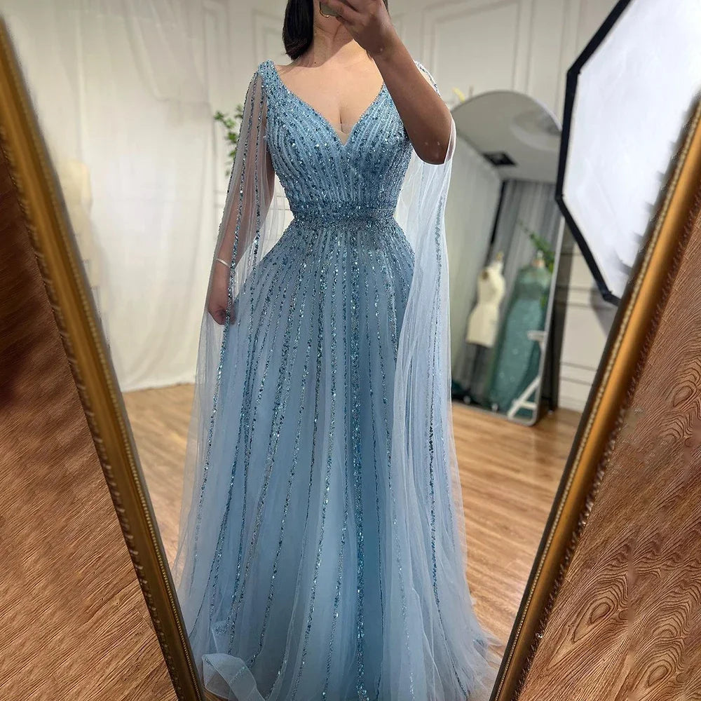 Zapdress Customized Pink A-Line Cape Sleeves Luxury Beaded Evening Dresses Party Gowns 2025 For Women Wedding (ZD17346)