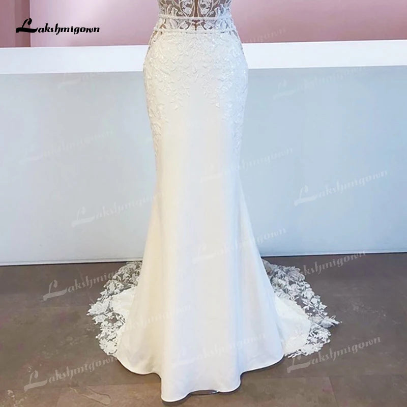 New Mariage Boheme Chic Lace Mermaid Wedding Dress Customized Bridal Country Lace Appliques Satin Bridal Gown Robe De Mariée