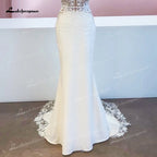 New Mariage Boheme Chic Lace Mermaid Wedding Dress Customized Bridal Country Lace Appliques Satin Bridal Gown Robe De Mariée