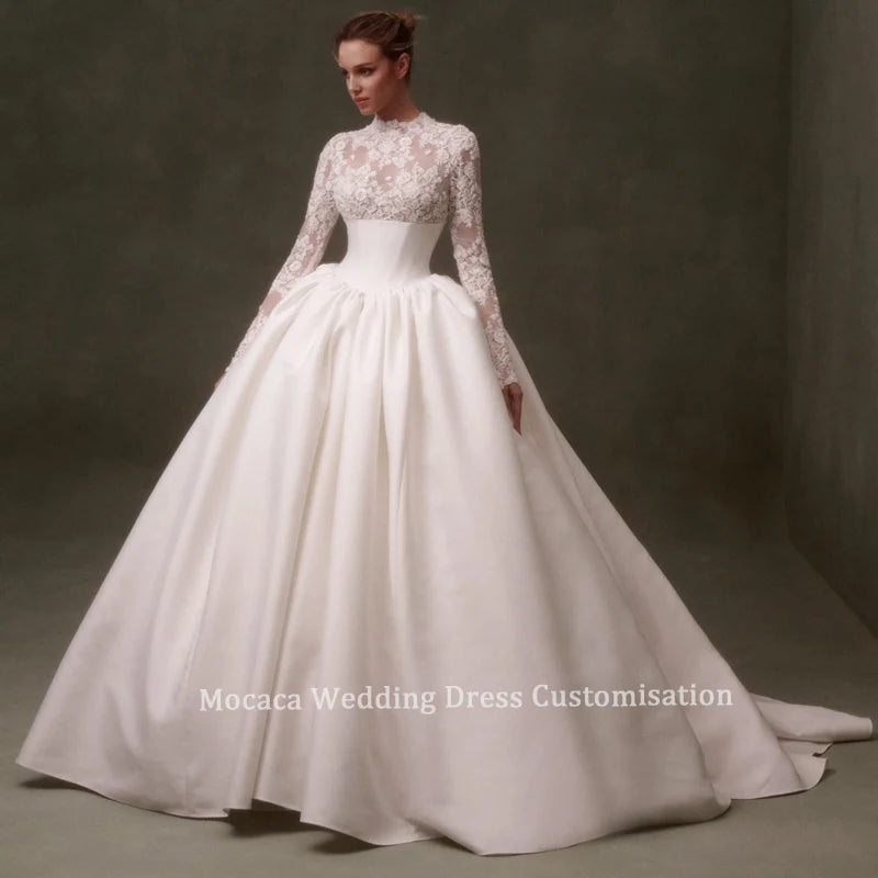 Mocaca Customized Elegant Wedding Dress High-neck Ball Gown Princess Bride Gown Luxury A-line Long Bridal Vestidos De Novia