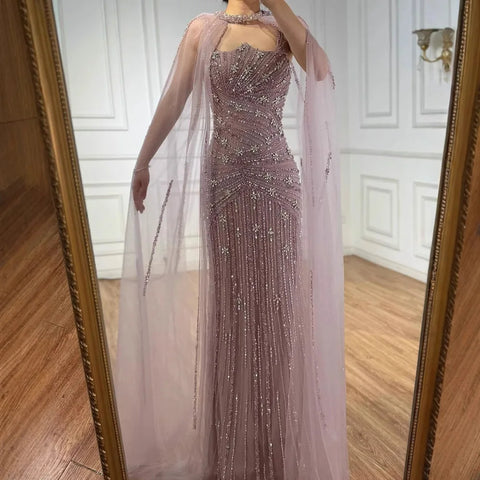 Luxury Caramel Mermaid Evening Dress with Cape Sleeves LA73052