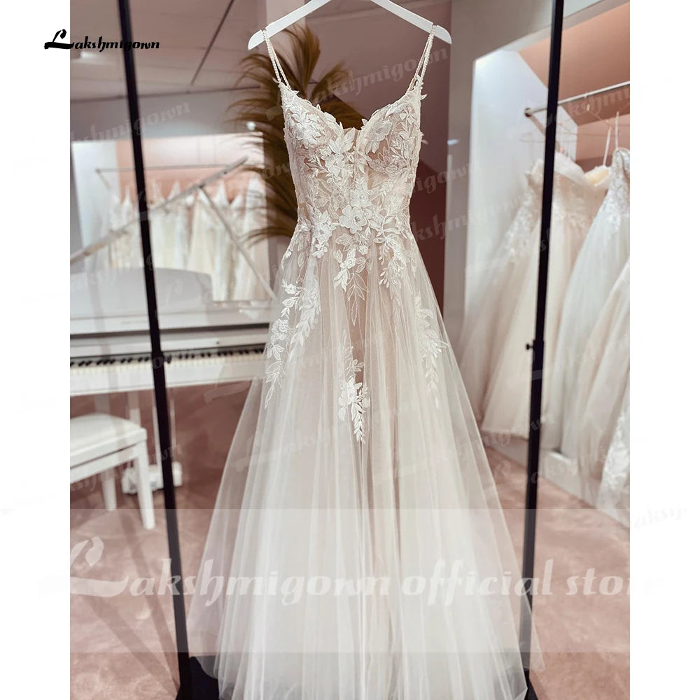 ZapDress Spaghetti Straps Lace Wedding Dress Open Back Civil Bridal Bohemian Wedding Gowns Customized Vestidos de Nova