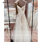 ZapDress Spaghetti Straps Lace Wedding Dress Open Back Civil Bridal Bohemian Wedding Gowns Customized Vestidos de Nova
