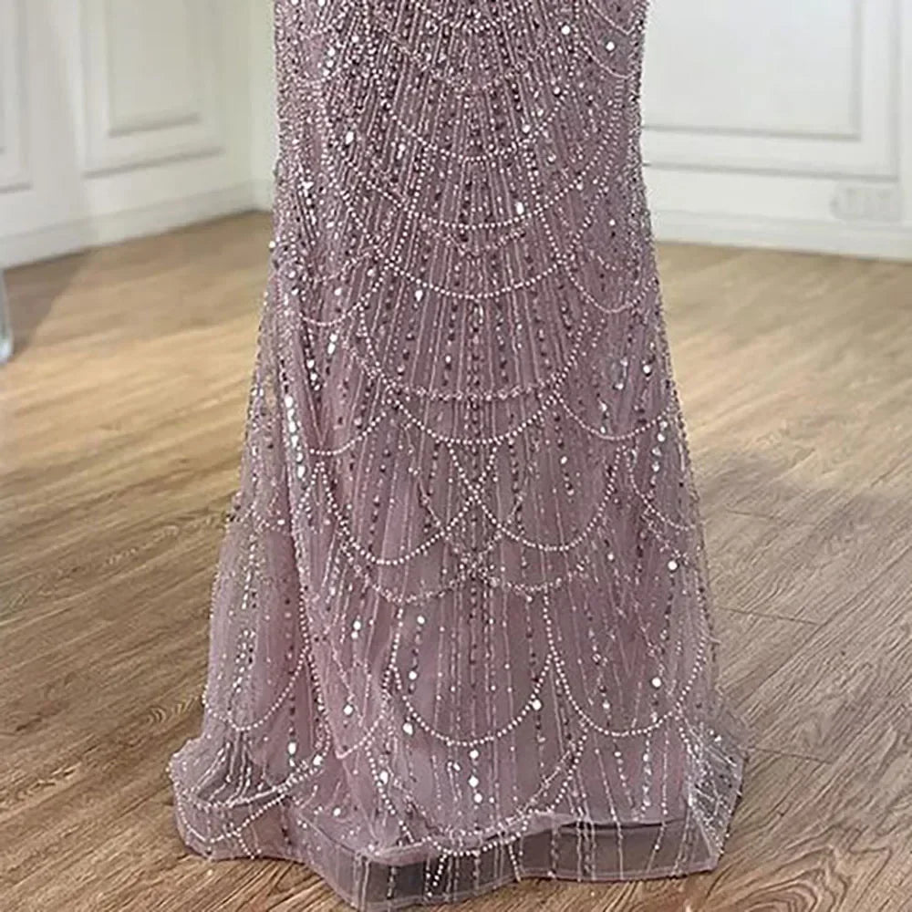 Elegant Dubai Sage Green Mermaid Evening Dress with Cape Sleeves Beaded Formal Gown Zapdress 2025 Customized DLA72160A (ZD17330)