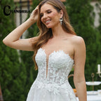 CHANDELA Elegant Lace Wedding Dresses Sleeveless Deep V-Neck Sparkly Bridal Gowns Sweetheart Wedding Gown for Women Customised