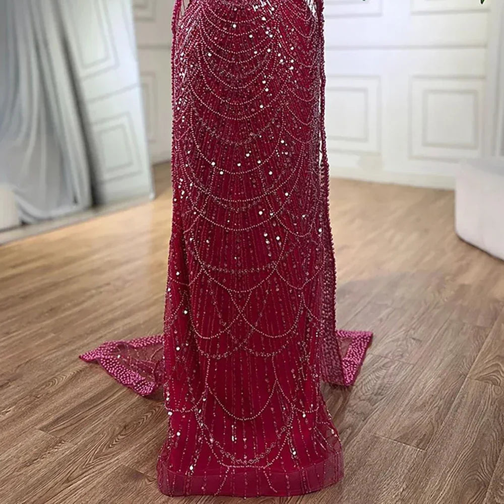 Elegant Dubai Sage Green Mermaid Evening Dress with Cape Sleeves Beaded Formal Gown Zapdress 2025 Customized DLA72160A (ZD17330)