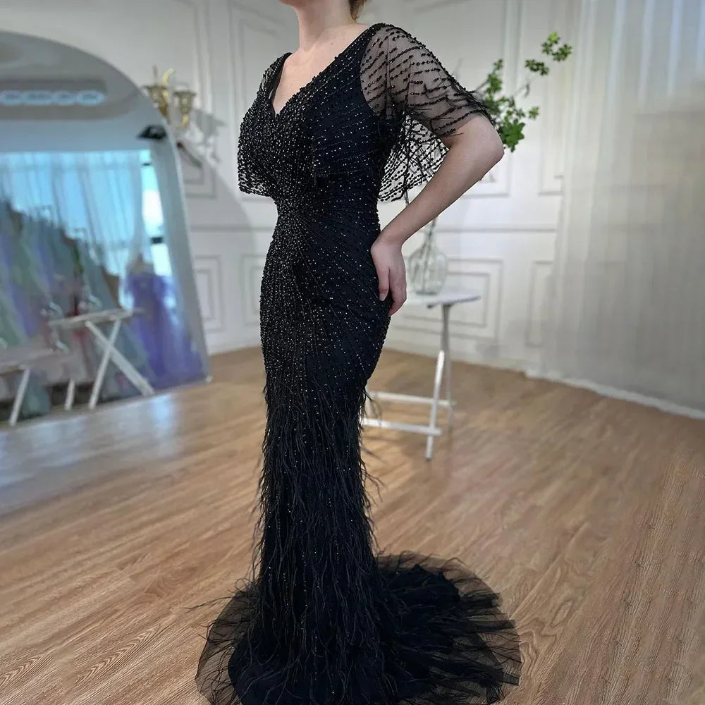 Zapdress Brown Mermaid Beaded Feathers Evening Dresses Elegant Party Gowns for Women DLA71323 Customized (ZD17329)