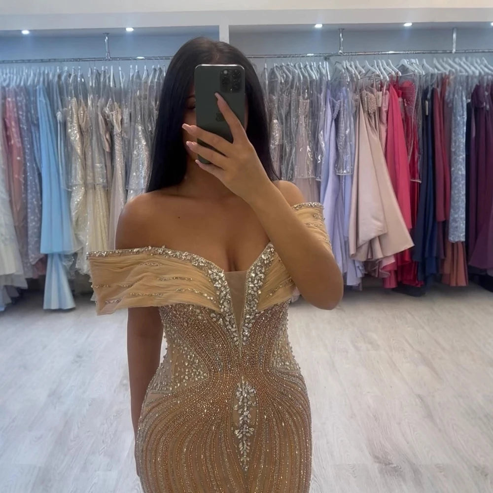 Zapdress Customized Gold Mermaid Evening Dress 2026 Luxury Beaded Party Gowns for Women DLA73142A (ZD17363)