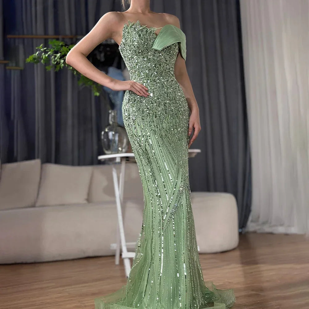 Zapdress 2025 Dubai Grey Mermaid One Shoulder Beaded Long Evening Dresses Gowns For Formal Occasion DLA72650 Customized (ZD17326)