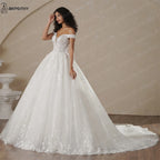 BEPEITHY Customized Off The Shoulder Lace Wedding Dresses For Women 2025 Glitter Bride Ivory Bridal Gown Vestidos De Novia Boda