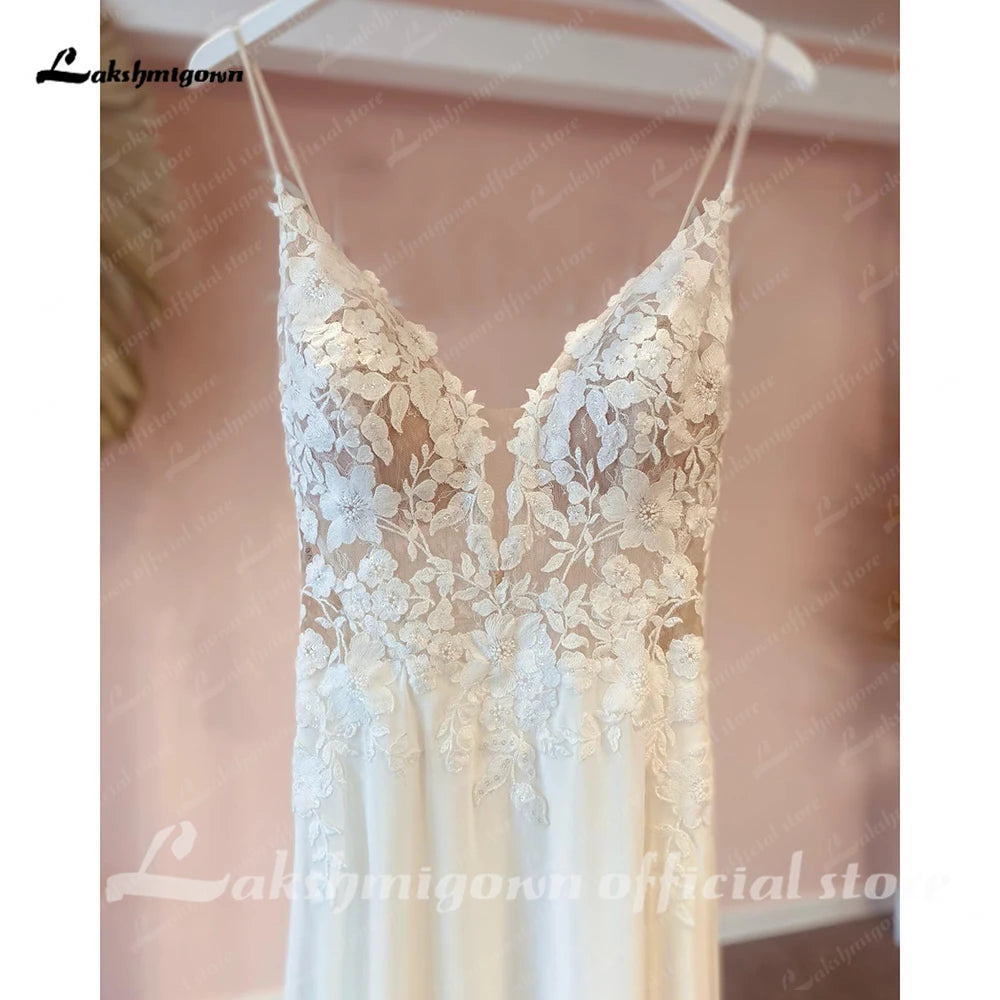 Sexy Beach Wedding Dress Customized Spaghett Straps Robe Mariee Vintage Lace Appliques Boheme Wedding Dresses Vestidos De Nova