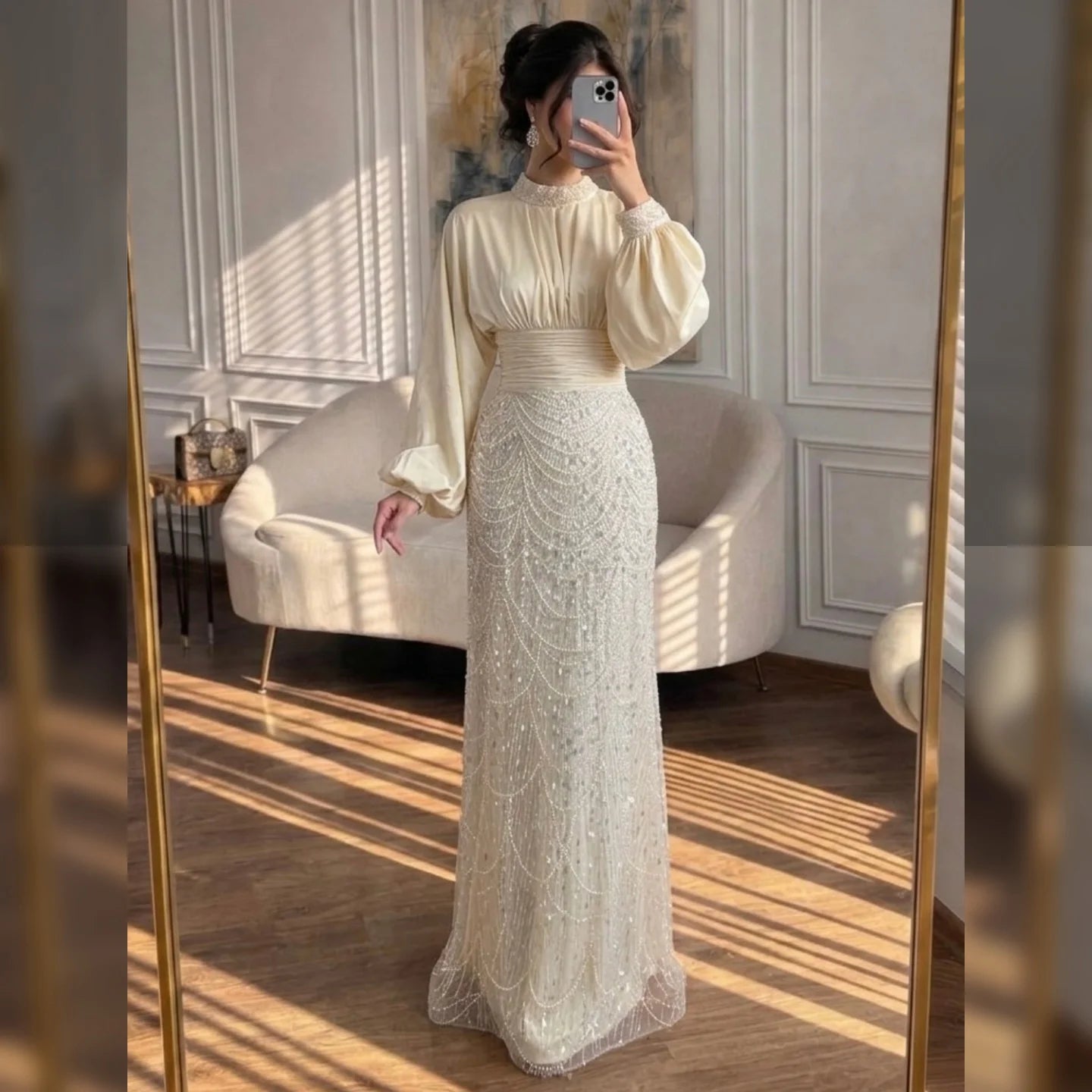 Serene Hill 2026 Elegant Mauve Muslim Evening Gowns Dubai High Neck Full Sleeve Formal Party Dress for Women DLA73676 Customized