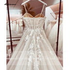 Princess Lace Wedding Dress Bridal Customized Vestido Spaghetti Straps Chapel Train Champagne Tulle Wedding Gown ZapDress
