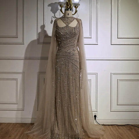 Luxury Caramel Mermaid Evening Dress with Cape Sleeves LA73052