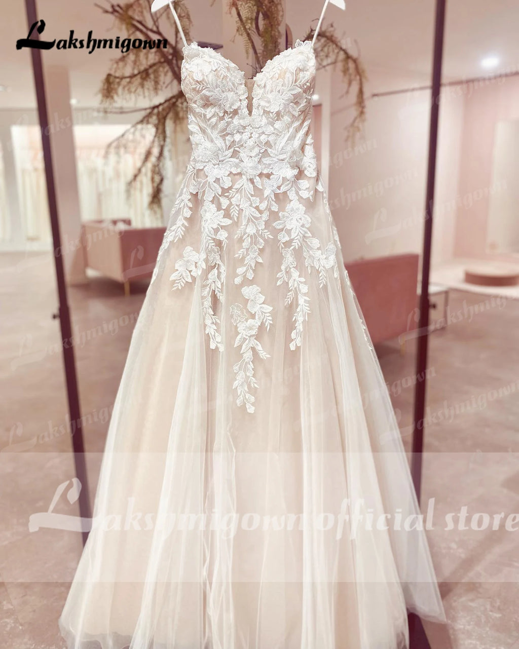 Spaghetti Straps Women Boho Wedding Dress Lace Bodice Chic Robe Bridal A Line Tulle Wedding Dresses Open Back Customized