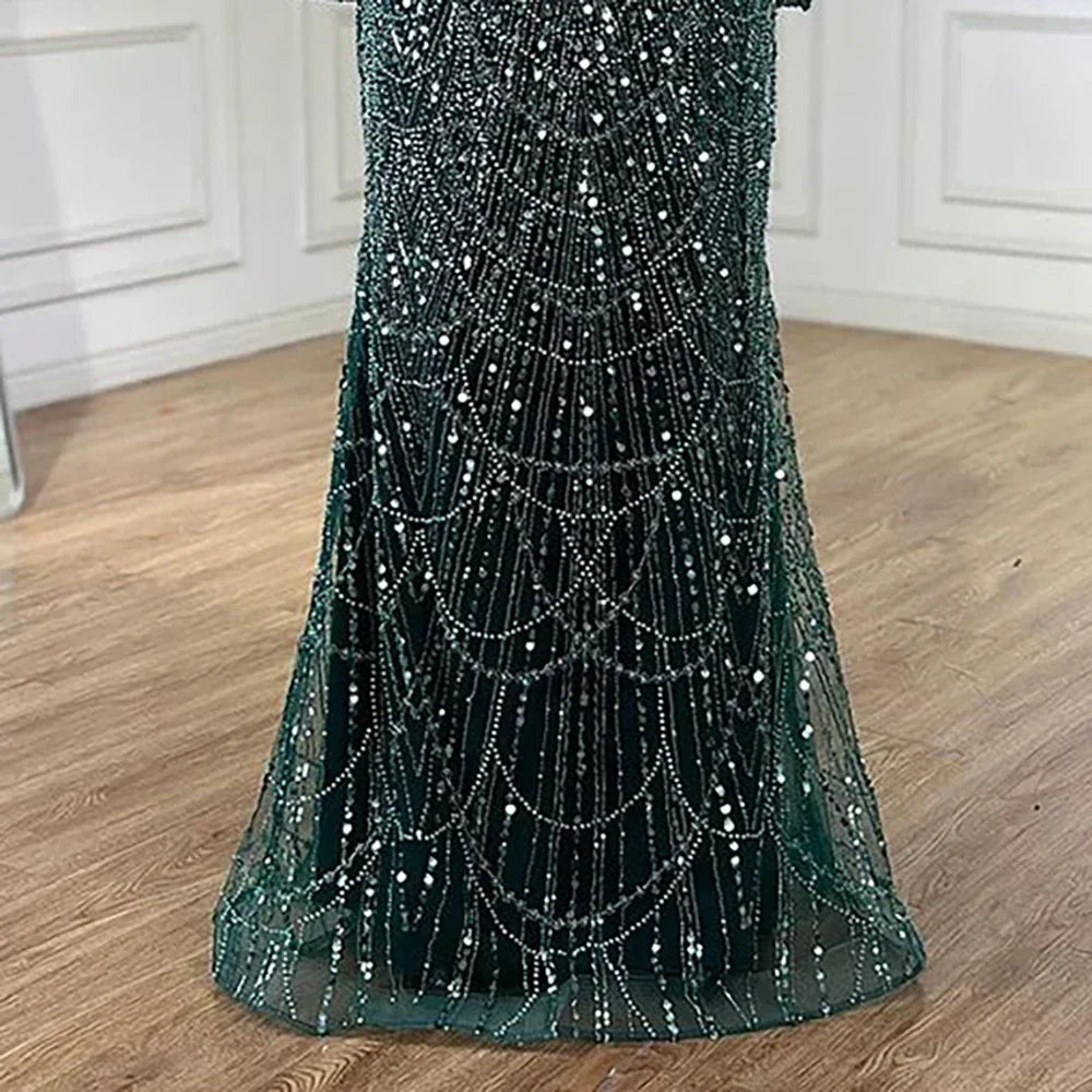 Elegant Dubai Sage Green Mermaid Evening Dress with Cape Sleeves Beaded Formal Gown Zapdress 2025 Customized DLA72160A (ZD17330)