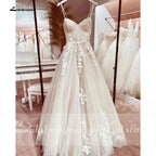 Princess Lace Wedding Dress Bridal Customized Vestido Spaghetti Straps Chapel Train Champagne Tulle Wedding Gown ZapDress