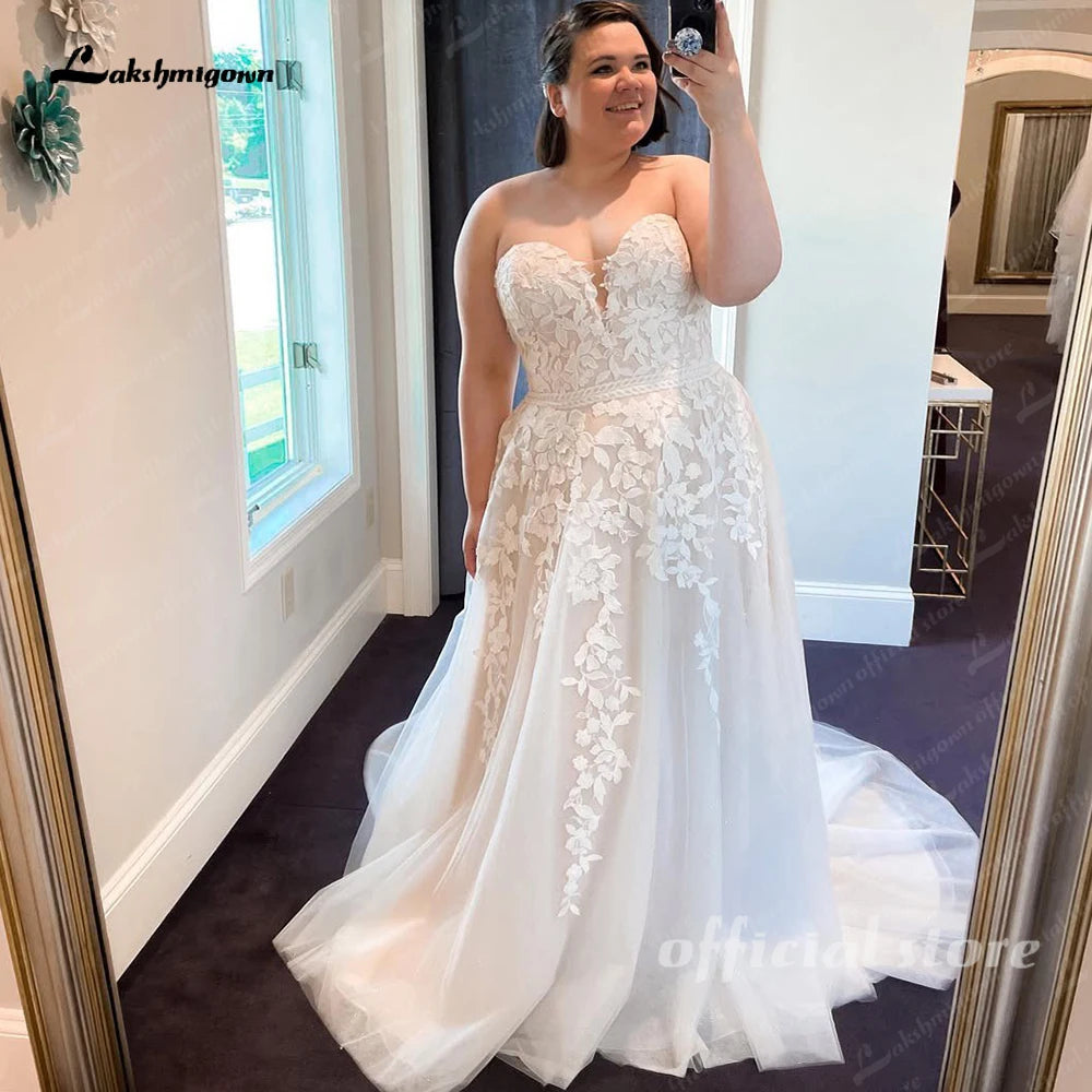 ZapDress Plus Size Off The Shoulder A-Line Wedding Dress 2026 New Lace Floral Bride Gowns Customized