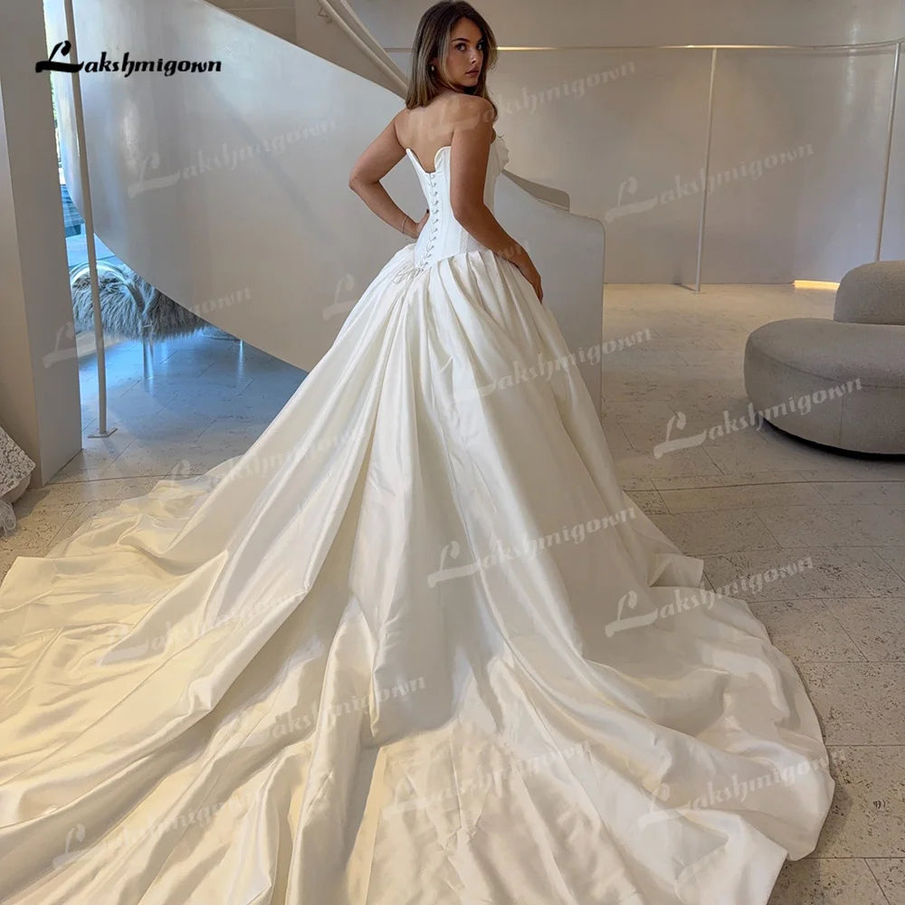 Minimal Sweetheart Neck A Line Wedding Dress Corset Bodice Lace Up Button Bridal Gown Vestido De Novia Robe De Mariée Customized