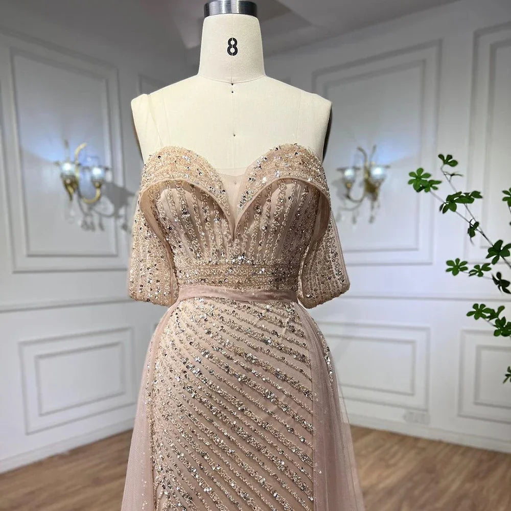 Zapdress Customized Turquoise Off Shoulder Mermaid Beaded Evening Dresses Overskirt Split Party Gowns for Women rts (ZD17345)