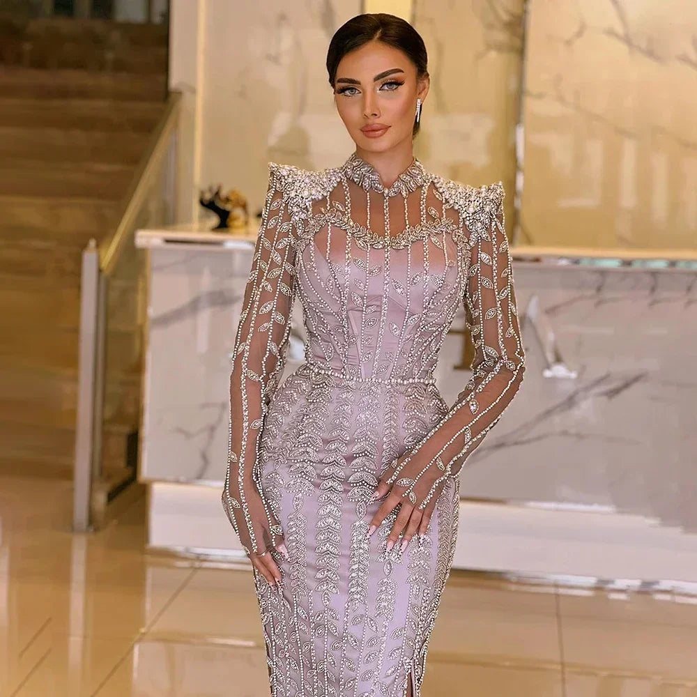 Zapdress 2025 Pink Luxury Mermaid Pearls Beaded Dubai Evening Dress Gown for Formal Events DLA72826 Customized (ZD17381)