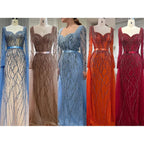 Zapdress Customized Blue Long Sleeves Mermaid Pearls Beaded Evening Dresses Elegant Party Gowns For Women Wedding (ZD17374)