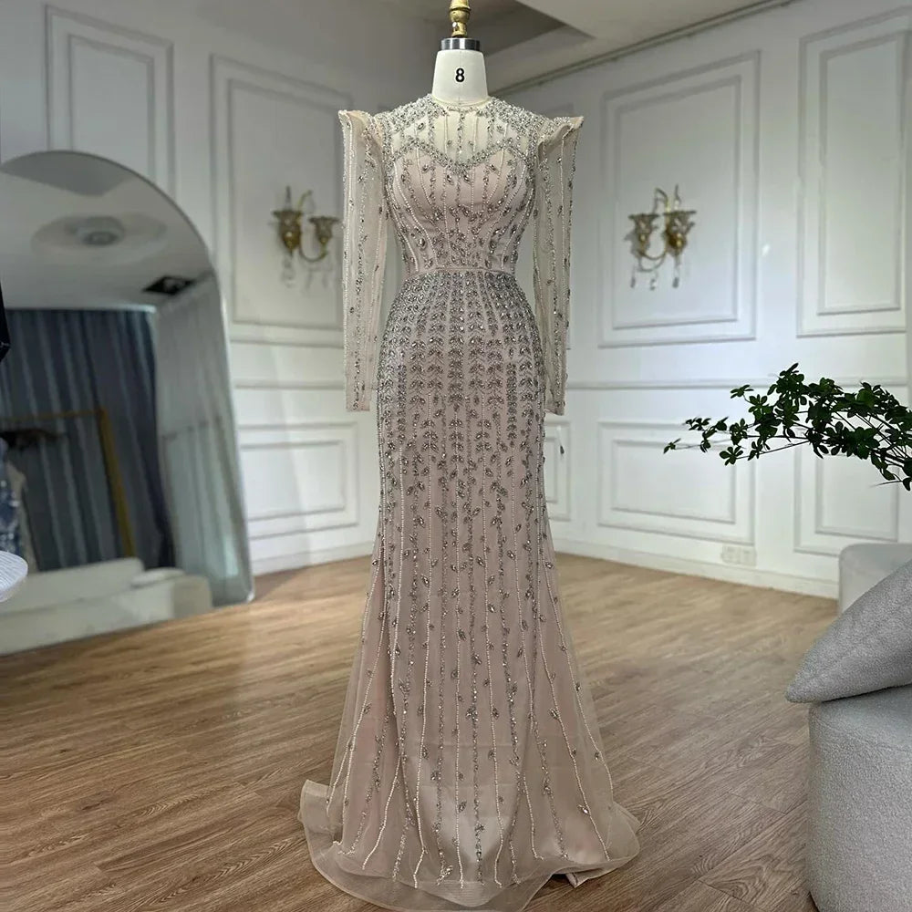 Zapdress 2025 Pink Luxury Mermaid Pearls Beaded Dubai Evening Dress Gown for Formal Events DLA72826 Customized (ZD17381)