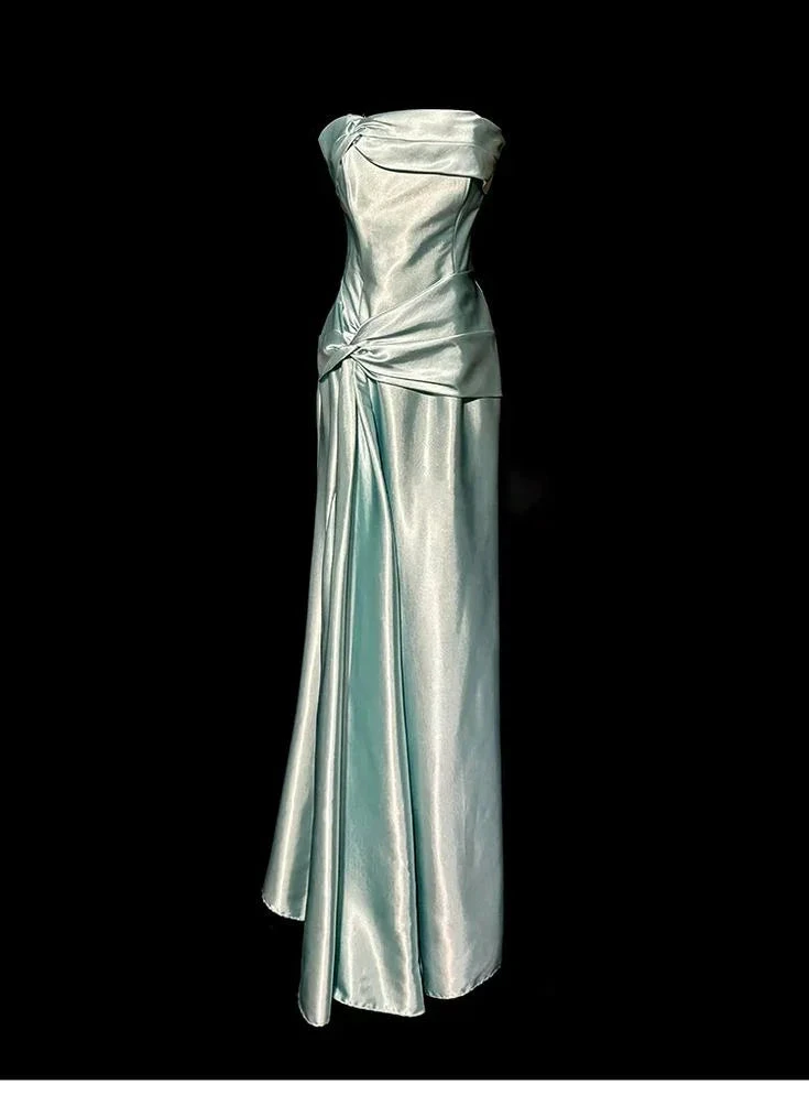 Elegant Sage Green Strapless Satin Long Prom Dress Evening Dress Y8561 by simplepromdress