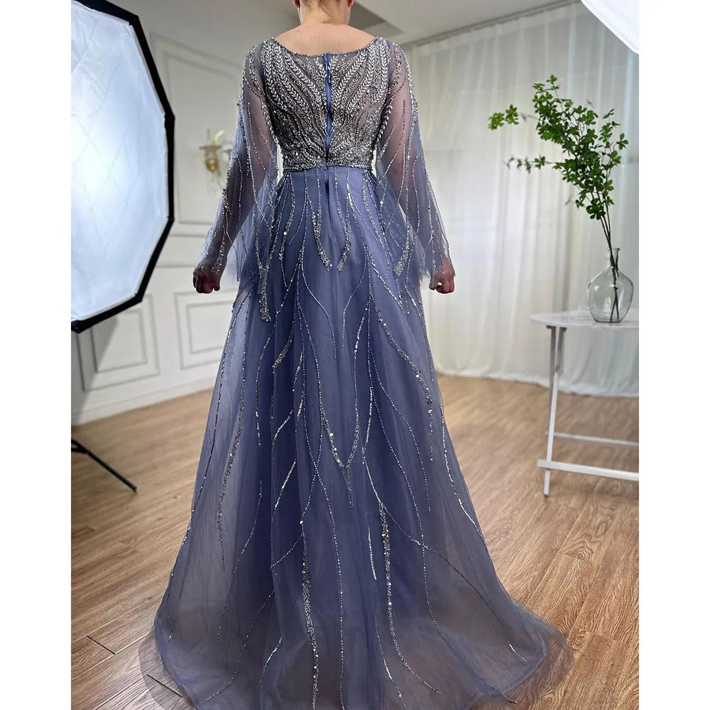 Zapdress Customized Blue A Line Beaded Evening Dresses Arabic Wedding Party Formal Gowns 2024 For Women DLA72099 rts (ZD17337)