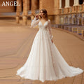 ANGEL Boho A-Line Lace Wedding Dresses Customized For Woman Long Puff Sleeves Tulle Bridal Gowns Applique Bride Dress Plus Size