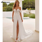 ZapDress Boho Beach Chiffon Wedding Dress For Woman Bride Slit Off the Shoulder A-line Vestido De Casamento Customized