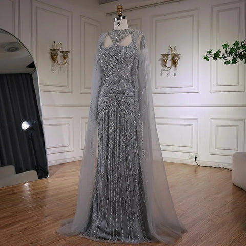 Luxury Caramel Mermaid Evening Dress with Cape Sleeves LA73052