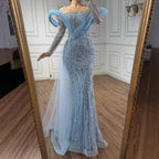 Serene Hill Pink Long Sleeves Mermaid Beaded Evening Dresses Elegant Wedding Party Gowns for Women Customized DLA72928