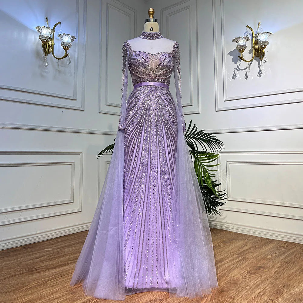 Zapdress Customized Nude Long Sleeves Beaded Mermaid Dubai Evening Dresses 2025 Muslim Party Gowns for Veiled Women (ZD17327)