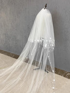 2T Wedding Veil 3D Flowers Long Bridal Veils Pearls Bride Veil Customized
