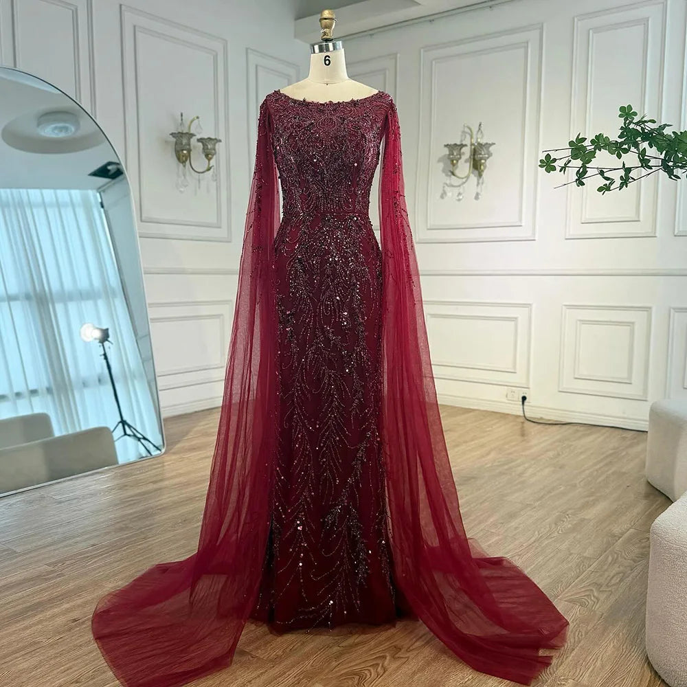 Zapdress Customized Caramel O-Neck Mermaid Evening Dress with Cape Sleeve 2026 Wedding Party Gowns for Women (ZD17364)