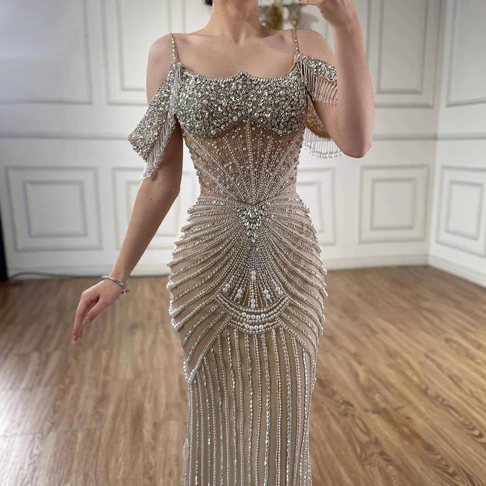 Zapdress 2025 Customized Pink Off Shoulder Mermaid Evening Dress Luxury Beaded Party Gowns for Women (ZD17359)