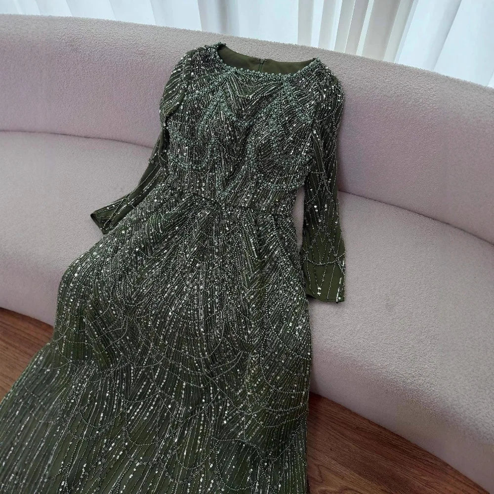 Zapdress Wine Red Long Sleeves Muslim A-line Evening Dress Pearls Beaded Party Gowns for Women Plus Size Customized DLA72738B (ZD17339)