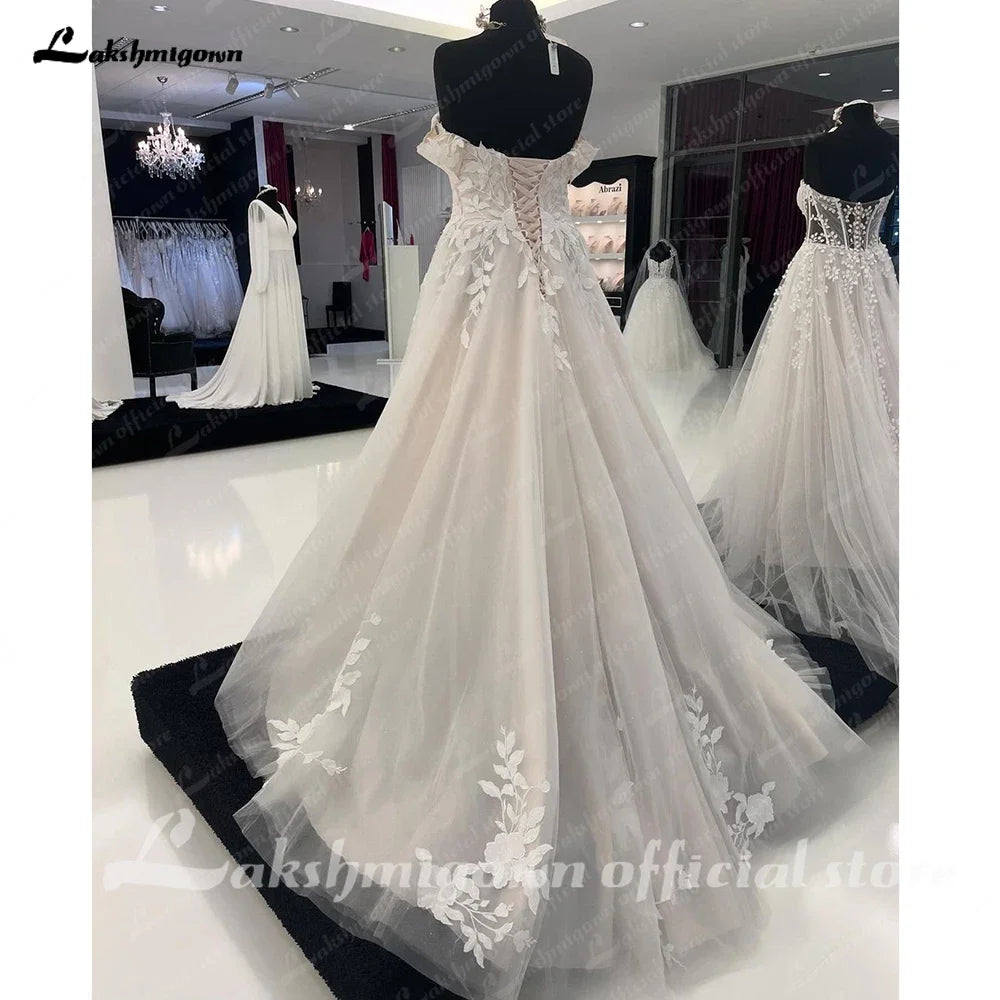 ZapDress Off Shoulder Wedding Gown Sweetheart Lace Appliques Women Wedding Dress with Cap Sleeve 2025 Bridal Gown Customized