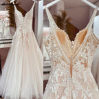 ZapDress Sexy Beach Wedding Dresses Illusion Appliques Boho Bride Dresses Open Back A-Line Tulle Bridal Gowns Robe De Mariee
