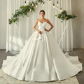 Classic Satin Strapless Sleeveless Bow Pleat A-Line Wedding Dresses Sweetheart Ball Gown Customized