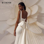 Sleeveless Mermaid Wedding Dress 2026 Square Collar Satin Detachable Bride Gown customized BECHOYER EL312 Vestido de Noiva