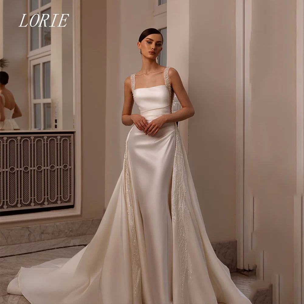 LORIE Luxury Mermaid Wedding Dress Simple Square Collar Bridal Dresses Beading Spaghetti Strap Wedding Gown Customized 2026