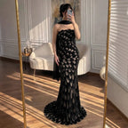 Serene Hill 2026 Black Strapless Mermaid Evening Dress with Scarf Elegant Formal Party Gowns for Women DLA73607 Customizedf