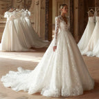 Luxury Lace Wedding Dress Vestido De Noiva Customized Long Sleeves V Neck Court Train A Line Bridal Gown Bride Dresses